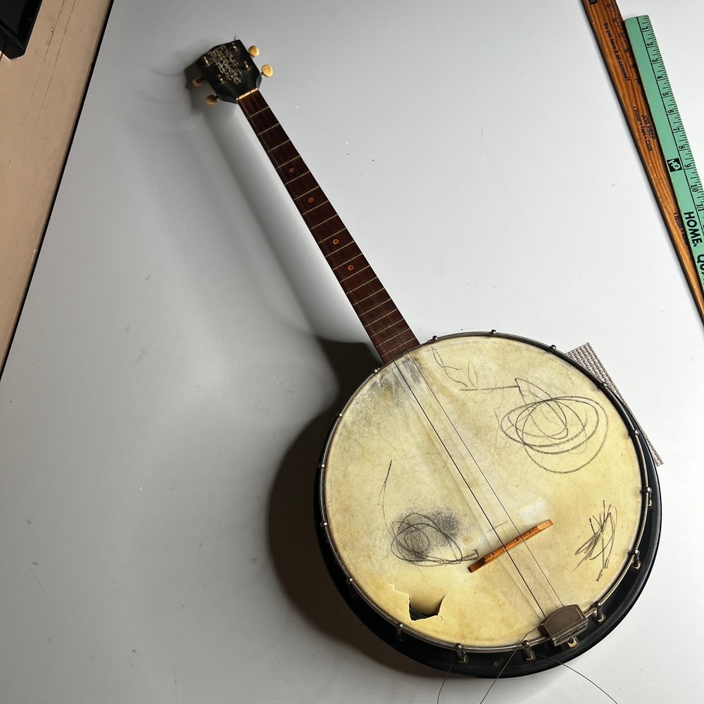 Vintage Old Kraftsman 4 String Tenor Banjo Sunburst Resonator for Restoration